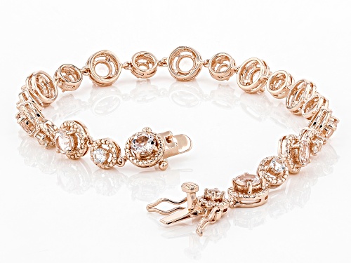 3.40CTW PEACH MORGANITE WITH 1.27CTW WHITE TOPAZ 18K ROSE GOLD OVER SILVER BRACELET - Size 8