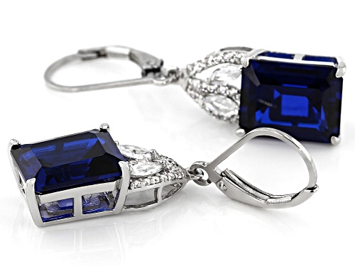8.12ctw Lab Created Blue Spinel with .63ctw White Zircon Rhodium Over Silver Dangle Earrings