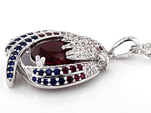 5.57ctw Lab Ruby, Lab Blue Spinel and White Zircon Rhodium Over Silver Eagle Pendant with Chain