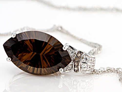 6.90ctw Smoky Quartz, White Zircon & .02ctw 4 Diamond Accent Rhodium Over Silver Pendant w/Chain