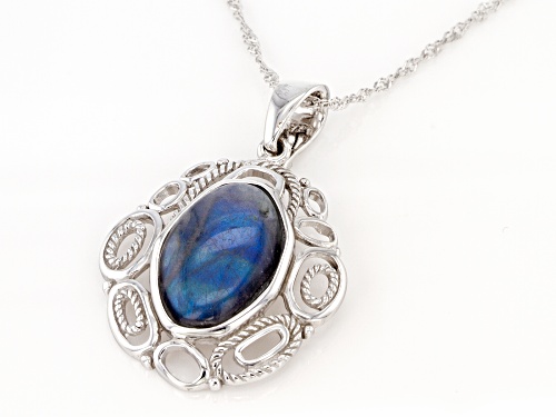 20x13mm free-form cabochon Labradorite Rhodium Over Sterling Silver Enhancer with Chain