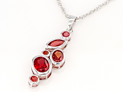 3.97ctw Mixed Shape Lab Created Padparadscha Sapphire Rhodium Over Silver Pendant with Chain