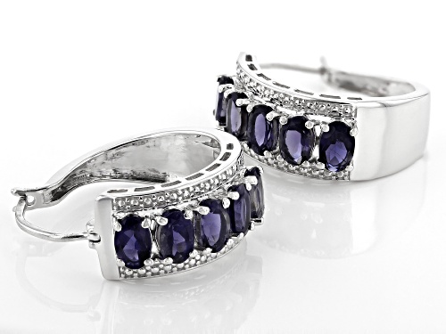 3.98ctw Oval Purple Iolite Rhodium Over Sterling Silver Hoop 5- Stone Earrings