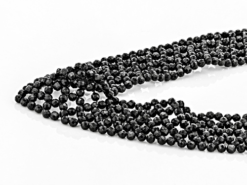 120.00ctw Round Black Spinel Beads Rhodium Over Sterling Silver Woven Lace Necklace - Size 18