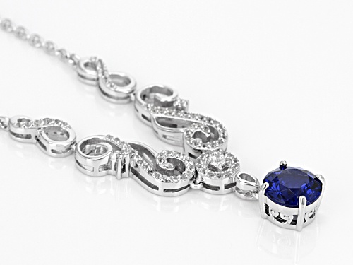 2.20ct Round Lab Created Tanzanite Color Yag And .54ctw White Zircon Sterling Silver Dangle Necklace - Size 18