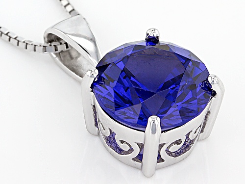 4.30ct Round Lab Created Tanzanite Color Yag Solitaire Sterling Silver Pendant With Chain