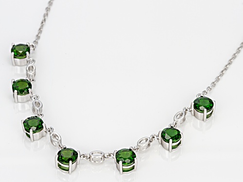 4.90ctw Round Russian Chrome Diopside Sterling Silver 7-Stone Necklace - Size 18