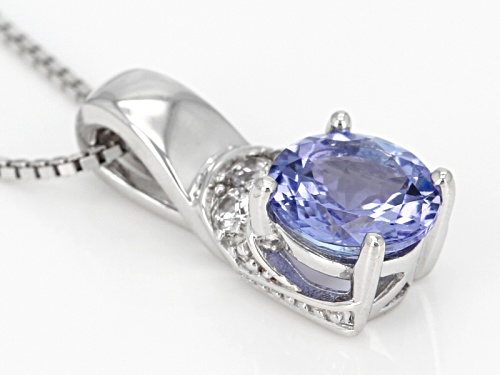 1.11ct Round Tanzanite With .14ctw Round White Zircon Sterling Silver Pendant With Chain