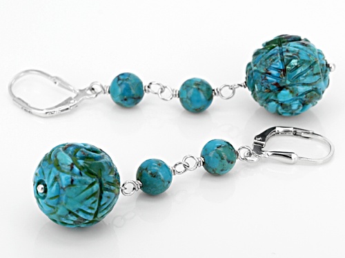 6-14mm Round Blue Turquoise Sterling Silver Bead Carved Earrings