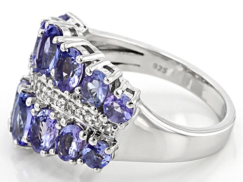 2.86ctw Oval And  Round Tanzanite With .16ctw Round White Zircon Sterling Silver Band Ring - Size 5