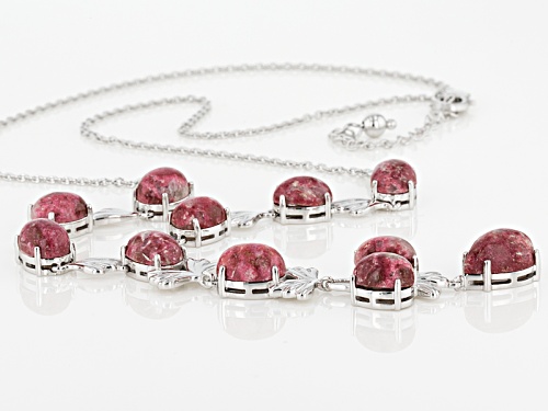 12x8mm Pear Shape & 9x7mm, 10x8mm Oval Cabochon Thulite Sterling Silver Necklace - Size 18