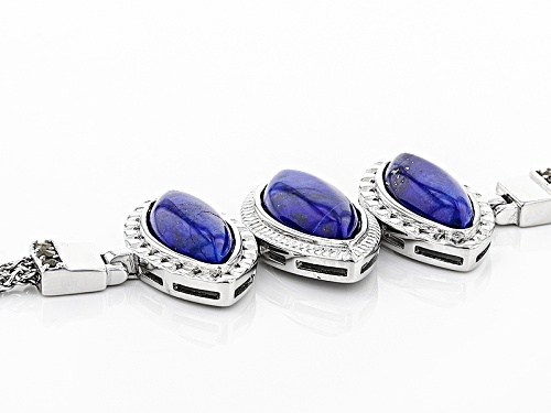 16x8mm And 15x7mm Marquise Lapis Lazuli With Round Marcasite 3-Stone Adjustable Silver Bracelet - Size 7.25