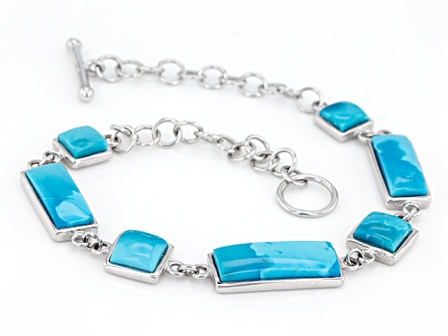 Square And Rectangular Cabochon Arizona Turquoise Sterling Silver Bracelet - Size 7.25