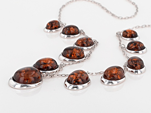 8x6mm-14x12mm Graduated Oval Red Amber Dangling Station Sterling Silver Necklace - Size 18
