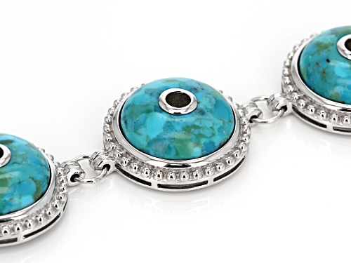 17mm Round Cabochon Blue Turquoise Sterling Silver Bracelet - Size 7.25