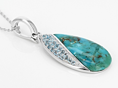 27x14mm Fancy Turquoise With .46ctw Swiss Blue Topaz Sterling Silver Enhancer With Chain
