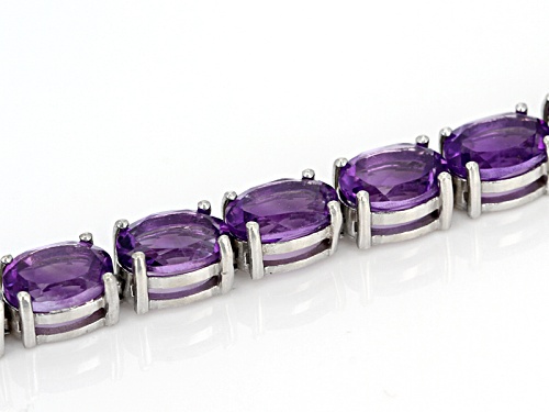 7.70ctw Oval African Amethyst Rhodium Over Silver Bolo Bracelet. Adjusts Approximately 6