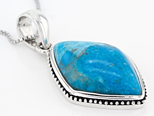 24x16mm Fancy Cut Cabochon Blue Turquoise Sterling Silver Solitaire Pendant With Chain