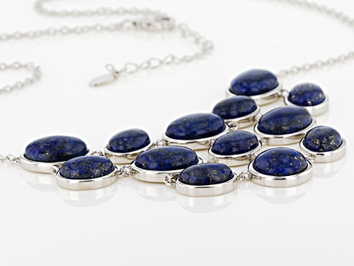 13x10mm And 11x8mm Oval With 11mm Round Lapis Lazuli Cabochon Sterling Silver Necklace - Size 18