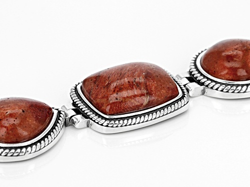 19x15mm Rectangular Cushion And 17x14mm Pear Shape Red Sponge Coral Sterling Silver Bracelet - Size 8