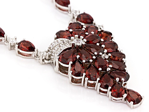 11.14ctw Pear Shape Vermelho Garnet™ With .76ctw Round White Zircon Rhodium Over Silver Necklace - Size 18