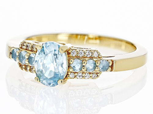 1.37ctw Blue Zircon, Blue Apatite And White Zircon 18k Yellow Gold Over Sterling Silver Ring - Size 10