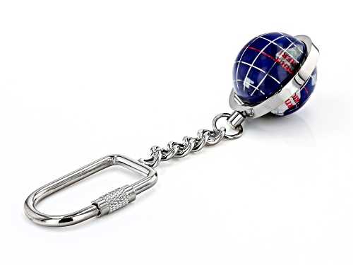 Gemstone Globe Keychain with Caribbean Blue Color Opalite Globe and Silver Tone Keychain