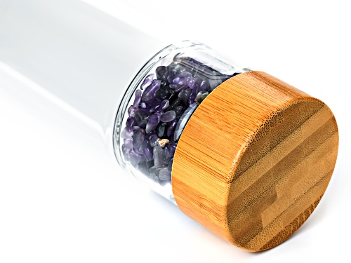 Glass & Bamboo Water Bottle with Amethyst Chips