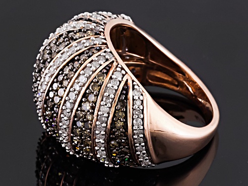 2.25ctw Round Champagne And White Diamond 10k Rose Gold Ring - Size 7