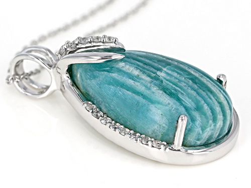 24x13mm Amazonite with .40ctw White Zircon Rhodium Over Sterling Silver Pendant with Chain