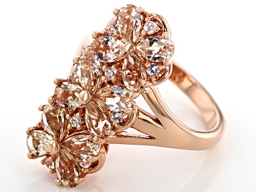 1.53CTW PEAR SHAPE MORGANITE WITH .17CTW ROUND WHITE ZIRCON 18K ROSE GOLD OVER SILVER RING - Size 9