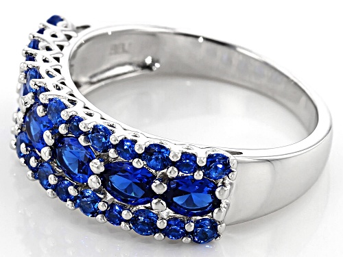 1.56ctw Oval and Round Lab Created Blue Spinel Rhodium Over Sterling Silver Band Ring - Size 10