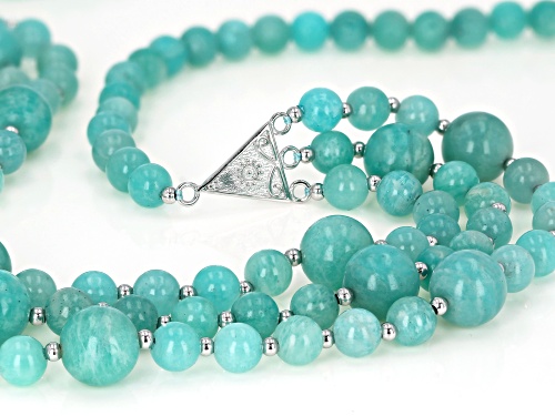 6mm and 10mm Round Russian Amazonite, Sterling Silver Bead Necklace - Size 20