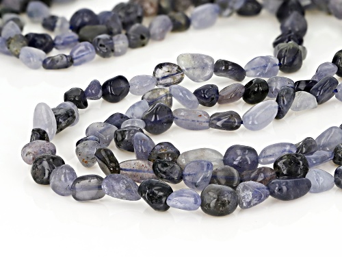 5-8mm Free Form Iolite Nuggets Sterling Silver 3-Row Necklace - Size 20