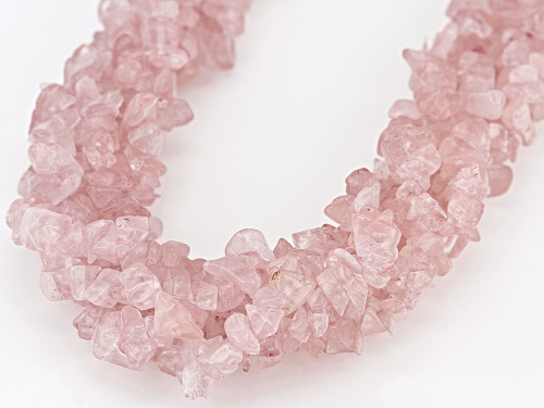 Mixed Free-form Rose Quartz Rhodium Over Sterling Silver 5-Strand Torsade Necklace - Size 20
