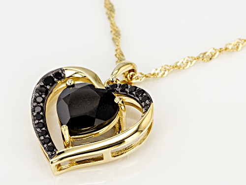 3.69ctw heart shape and round black spinel 18k gold over silver heart pendant with chain