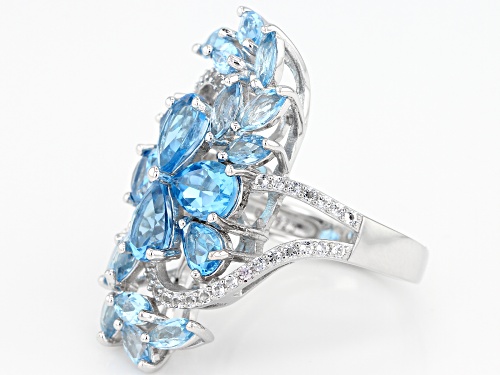 5.73ctw Mixed Shape Swiss Blue Topaz With .39ctw Round White Topaz Rhodium Over Silver Ring - Size 6