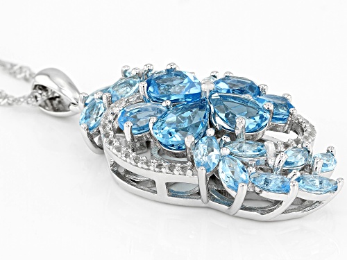 5.73ctw Swiss Blue Topaz with .28ctw White Topaz Rhodium Over Sterling Silver Pendant with Chain