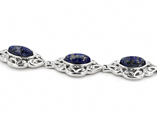 10X5MM MARQUISE CABOCHON LAPIS LAZULI RHODIUM OVER STERLING SILVER BRACELET - Size 8