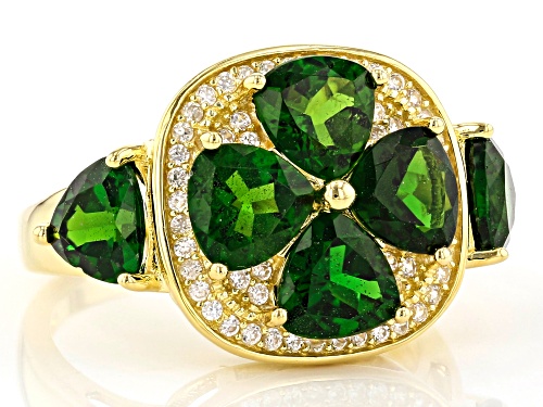 4.62ctw Trillion Chrome Diopside & .46ctw White Zircon 18k Gold Over Silver 4-Leaf Clover Ring - Size 7