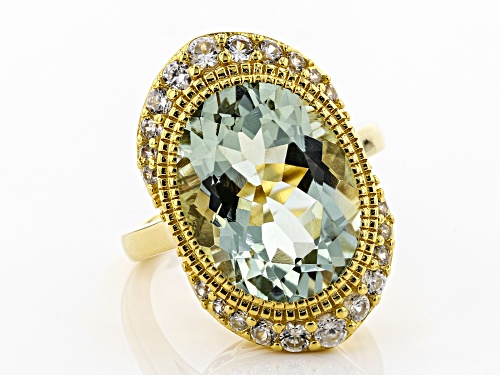 6.80ct Oval Prasiolite with .84ctw Round White Zircon 18k Gold Over Sterling Silver Ring - Size 9