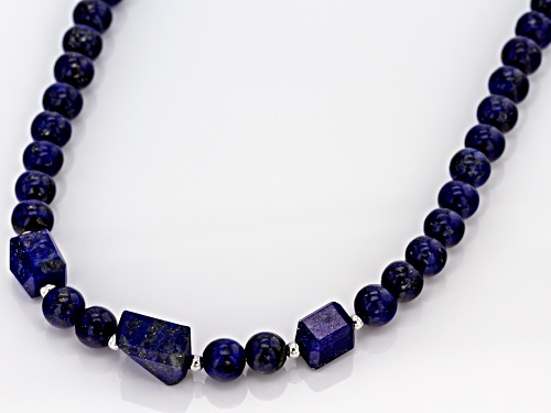 MIXED SHAPES LAPIS LAZULI RHODIUM OVER STERLING SILVER NECKLACE - Size 20