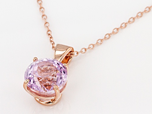 3.02CT ROUND KUNZITE 18K ROSE GOLD OVER STERLING SILVER SOLITAIRE PENDANT WITH CHAIN