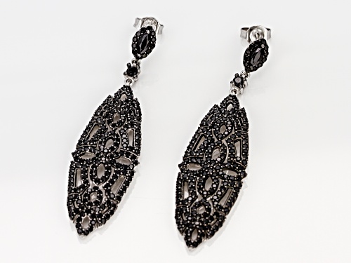 2.98ctw Marquise & Round Black Spinel Rhodium Over Silver Dangle Earrings
