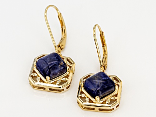 8X8mm square octagonal cabochon sodalite solitaire 18k yellow gold over silver dangle earrings