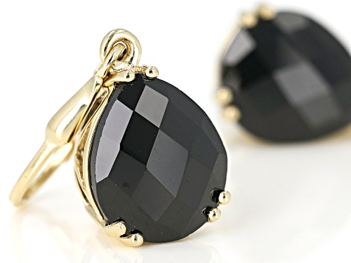10.20ctw Pear Shape Black Spinel Solitaire 18k Yellow Gold Over Sterling Silver Dangle Earrings