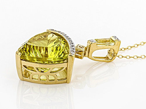 9.72CTW CANARY YELLOW QUARTZ WITH .14CTW WHITE ZIRCON 18K GOLD OVER SILVER PENDANT WITH CHAIN