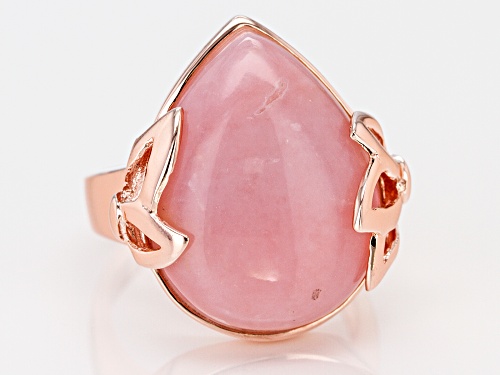 20X16MM PEAR SHAPE CABOCHON PERUVIAN PINK OPAL 18K ROSE GOLD OVER STERLING SILVER RING - Size 7