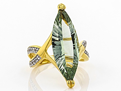 7.20CT MARQUISE GREEN PRASIOLITE WITH .08CTW WHITE TOPAZ 18K YELLOW GOLD OVER SILVER RING - Size 5