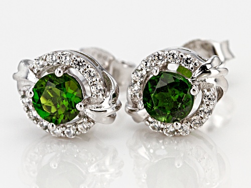 .94ctw Russian Chrome Diopside with .19ctw White Zircon Rhodium Over Sterling Silver Stud Earrings